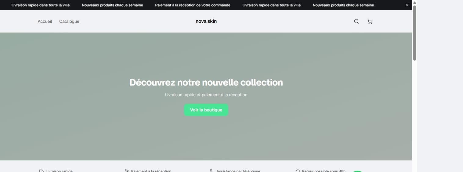 La boutique en ligne nova skin, fonctionnelle dès la création